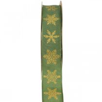 Artikel Band jul snöflinga grön, gul 25mm 15m