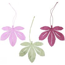 Artikel Dekorativ hängare trä höstlöv rosa lila grön 12x10cm 12st