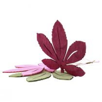 Artikel Dekorativ hängare trä höstlöv rosa lila grön 12x10cm 12st