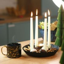 Design ljusstake i tårtform i metall - svart, Ø 24 cm - elegant bordsdekoration för 4 ljus - 2 st