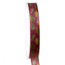 Presentband hösttyg band med ekblad Bordeaux grön 15mm 18m