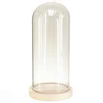 Glasöverliggare glasklocka med bas klart trä Ø14cm H28,5cm