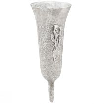 Gravvas grå vas för stickning med calla motiv H32,5cm