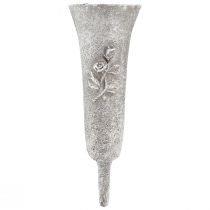 Gravvas grå vas för stickning med rosmotiv H26cm 2st