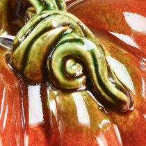 Artikel Glänsande keramikpumpa i ljust röd-orange med grön stjälk - 21,5 cm - perfekt höstdekoration
