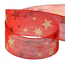 Artikel Julband rött band med stjärnor trådkant 40mm 15m