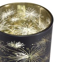 Artikel Elegant glaslykta med fyrverkeridesign - svart och guld, 9 cm - idealisk dekoration för festliga tillfällen - förpackning om 6
