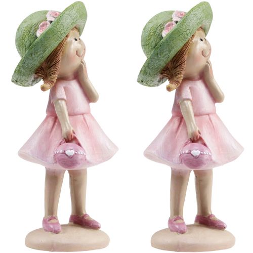 Artikel Dekorativa figurer tjej med hatt rosa grön 6,5x5,5x14,5cm 2st