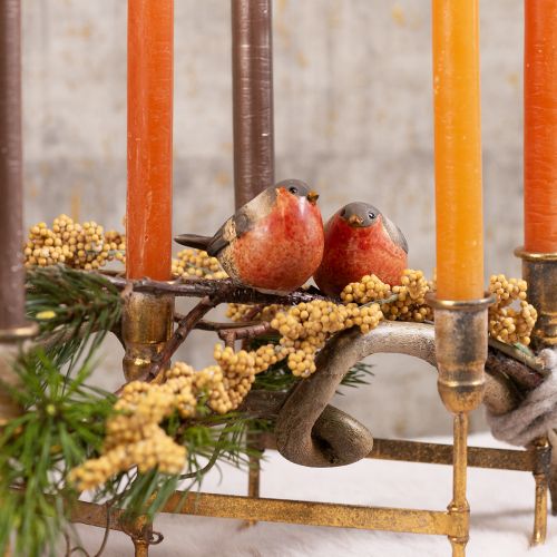 Keramiska Robin dekorativa figurer Set med 4 - Röda och naturliga toner, 5,4 cm - Perfekt för trädgården och hemmet
