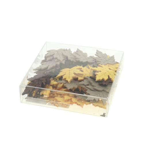 Artikel Scatter dekoration lönnlöv gul, brun, platina assorterad 4cm 72 st