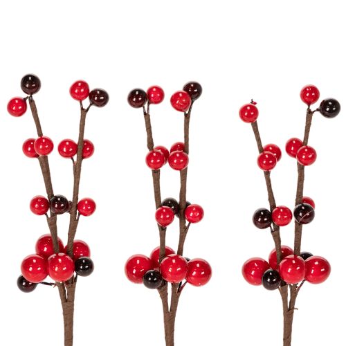 Artikel Konstgjord gren med röda bär, 15 cm, 6 stycken