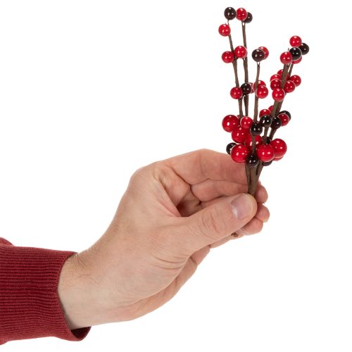 Artikel Konstgjord gren med röda bär, 15 cm, 6 stycken