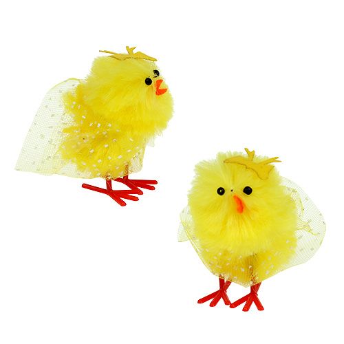 Floristik24 Chenille chick med klänning, rosett 5cm gul 4st