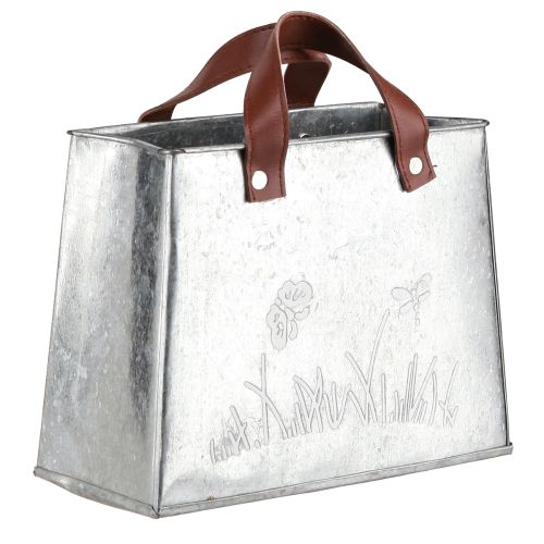 Dekorativ påse silver vit brun metall växtkruka L22cm 2st