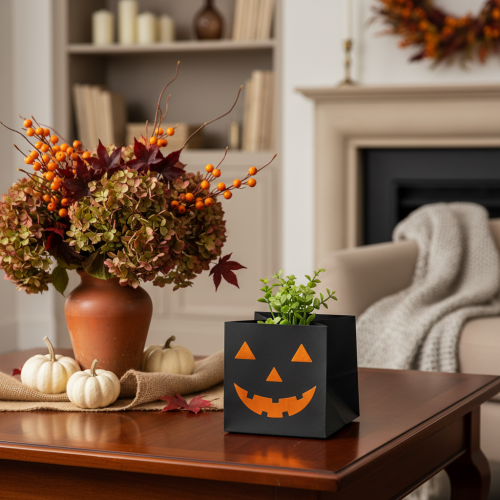 Artikel Papperspåse pumpa ansikte plantering Halloween dekoration 10cm 6st