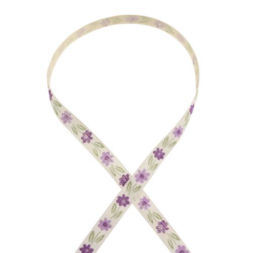 Artikel Presentband blommor bomullsband lila vit 15mm 20m