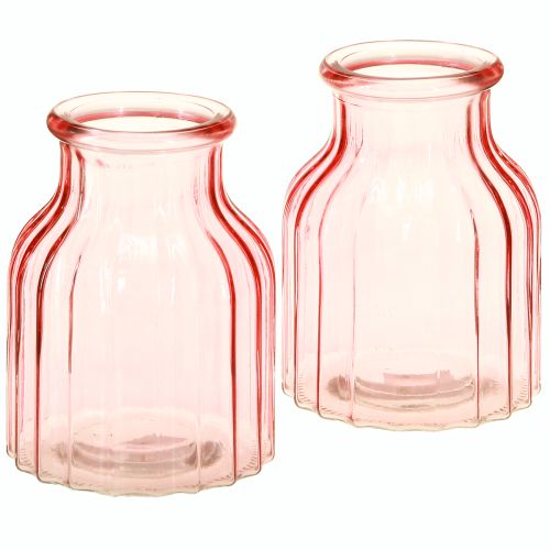 Artikel Blomvas i glas retro rosa tonad Ø11cm H14,5cm 2st