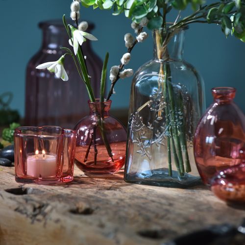 Artikel Blomvas i glas retro rosa tonad Ø11cm H14,5cm 2st