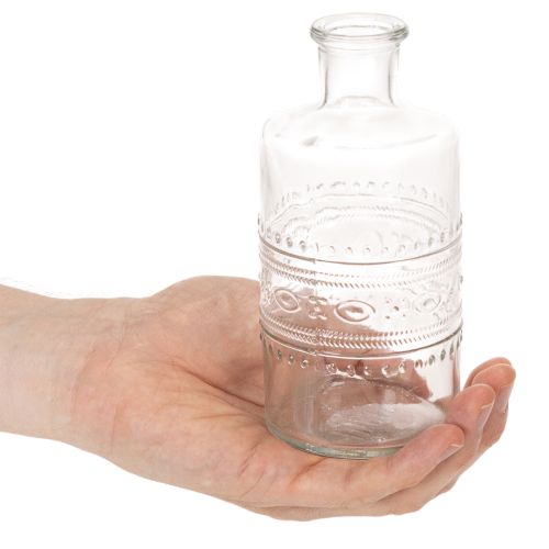 Artikel Glasflaska med mönster, cylindrisk, klar, dekorativ vas, 15 cm, 6 stycken