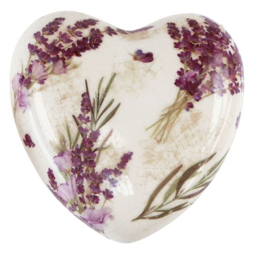 Hjärtdekoration keramisk dekoration lavendel vintage stengods 10,5cm