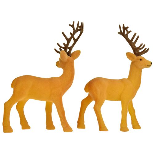 Artikel Deer deco rener gul brun flockad H20,5 cm set om 2