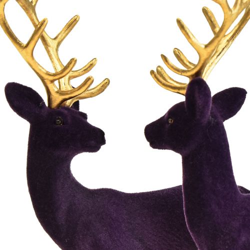 Artikel Deer Deco Ren Violet Guld Kalvflockad 20 cm Set om 2