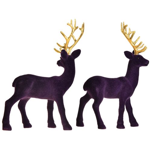 Artikel Deer Deco Ren Violet Guld Kalvflockad 20 cm Set om 2