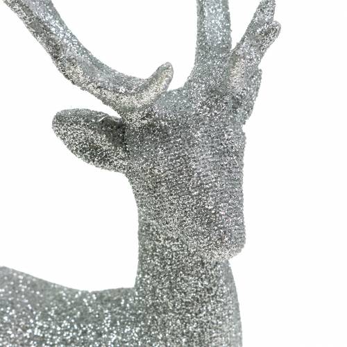 Artikel Deco figur hjort silver glitter 25cm x 12cm