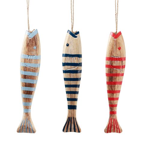 Artikel Träfisk för upphängning av fiskdekoration trä 29cm färgad 3 stycken