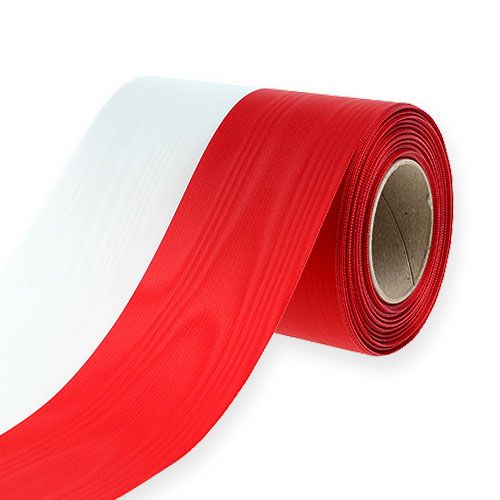 Artikel Kransband moiré vit-röd 125 mm