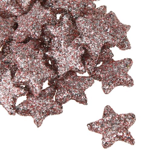 Floristik24 Mini spridd dekoration stjärnor dekoration glimmer rosa 1,5cm 144 st