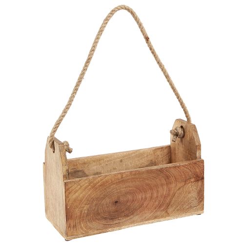 Floristik24 Växtlåda trä med handtag fyrkantig naturjute 27x12x17cm