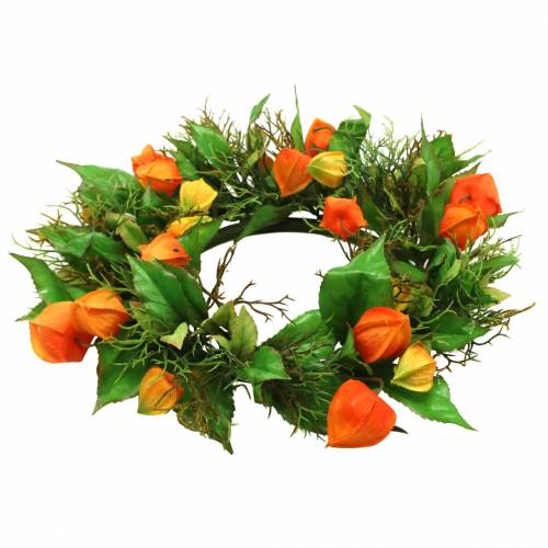 Artikel Physalis krans konstgjord orange, grön Ø28cm höstdekoration