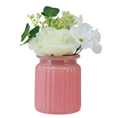 Artikel Konstgjord ros i glaskruka rosa vit H16cm 2st