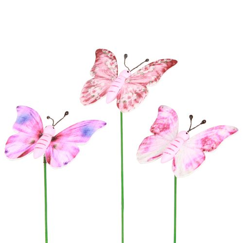 Butterfly dekorativ plugg trä rosa rosa 8x5,5cm 18 st