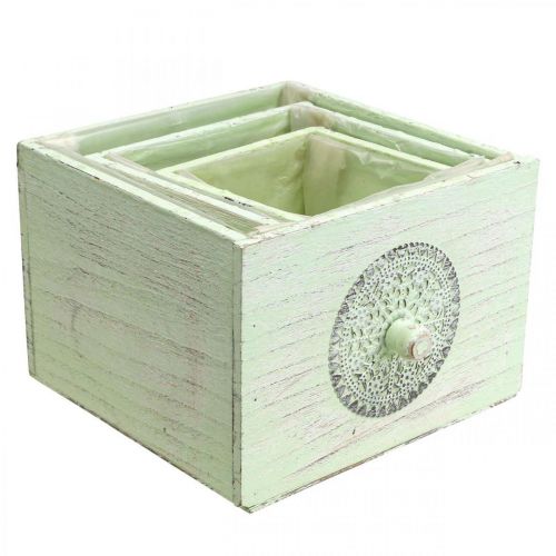 Artikel Plantlåda dekorativ låda shabby grön 15-23cm set om 3