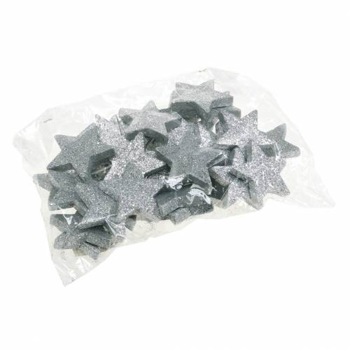 Artikel Scatter dekorationsstjärnor med glitter Ø6,5cm silver 36 st