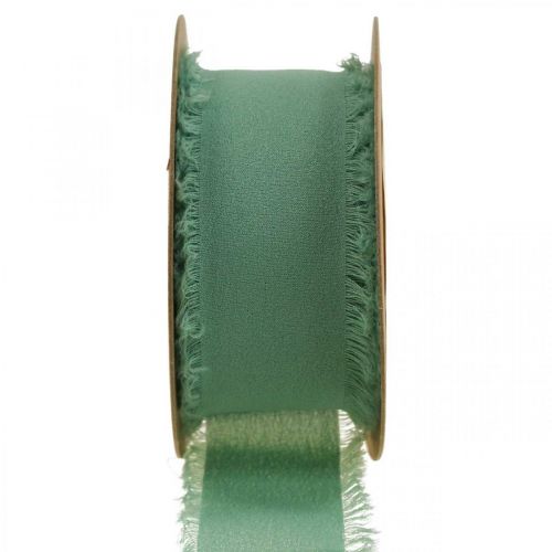 Tygband dekorationsband med fransar salviagrön 40mm 15m