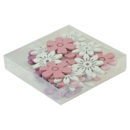 Artikel Scatter dekoration bord blommor trä vit rosa lila 3,5cm 36st