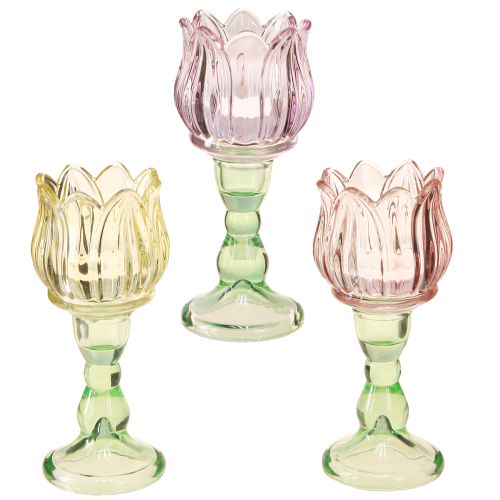 Värmeljusglas blomma värmeljushållare glas 3 färger Ø7cm H16cm 3st