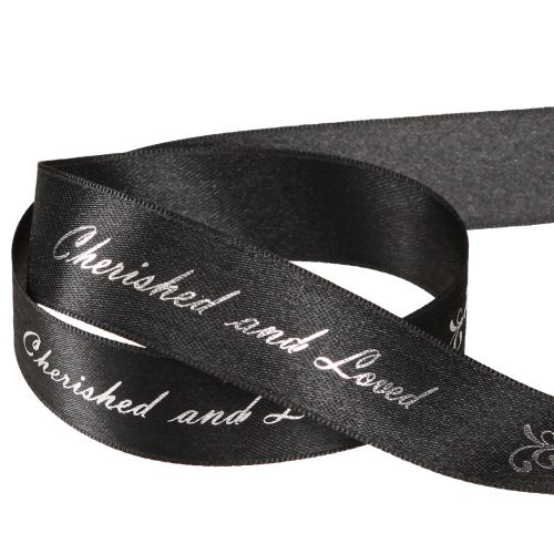 Artikel Mourning Ribbon Saying Black Silver Cherished… 25mm 25m