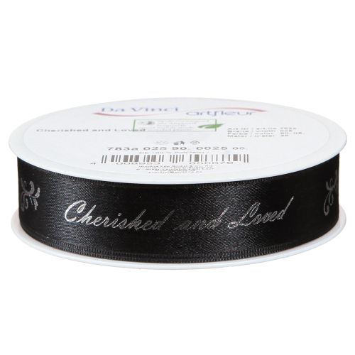 Artikel Mourning Ribbon Saying Black Silver Cherished… 25mm 25m