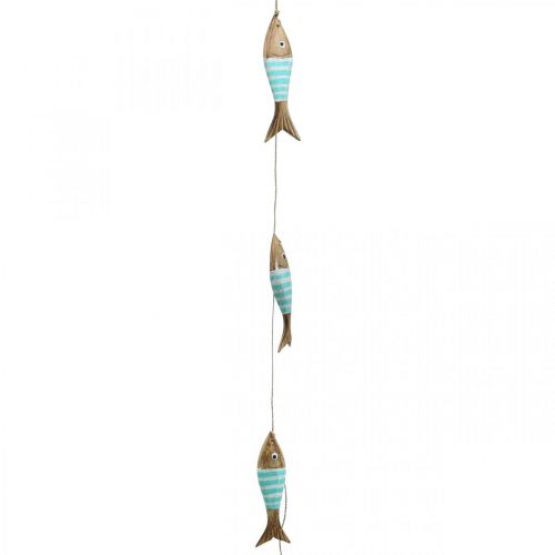 Maritim dekorativ hängare träfisk för att hänga turkos L123cm