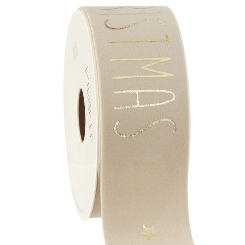 Floristik24 Julband beige sammet God Jul Guld B40mm L5m