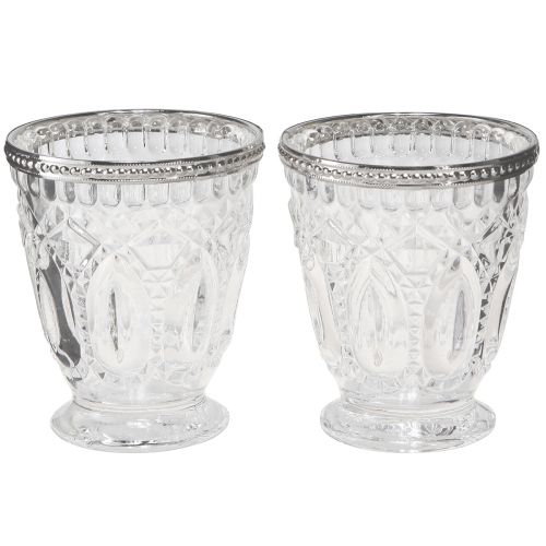 Lyktglas med metallkant klar Ø9cm H10,5cm 6 st