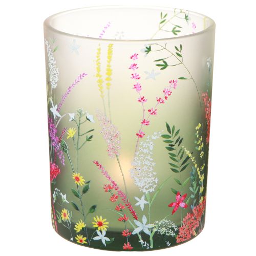 Lyktglas med färgglada blommor sommar H12,5cm 3 st