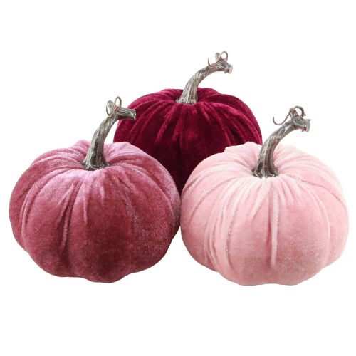 Dekorativa pumpor flockade vinröd rosa Ø13cm H11,5cm 3 st