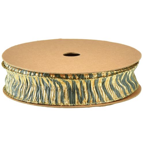 Artikel Dekorativt chiffongband i grönt/guld, 25 mm bredd, 15 m längd - perfekt för presentförpackning