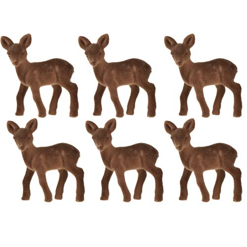 Artikel Dekorativ figur rådjur fawn flockade bruna julfigurer 10,5cm 6 st