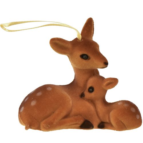 Artikel Dekorativ hängare hjortdekoration med fawn flockade 10cmx5cmx8,5cm